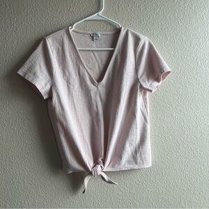 J. Crew Women's Pale Pink Textured V-Neck Tie-Front Top - Medium